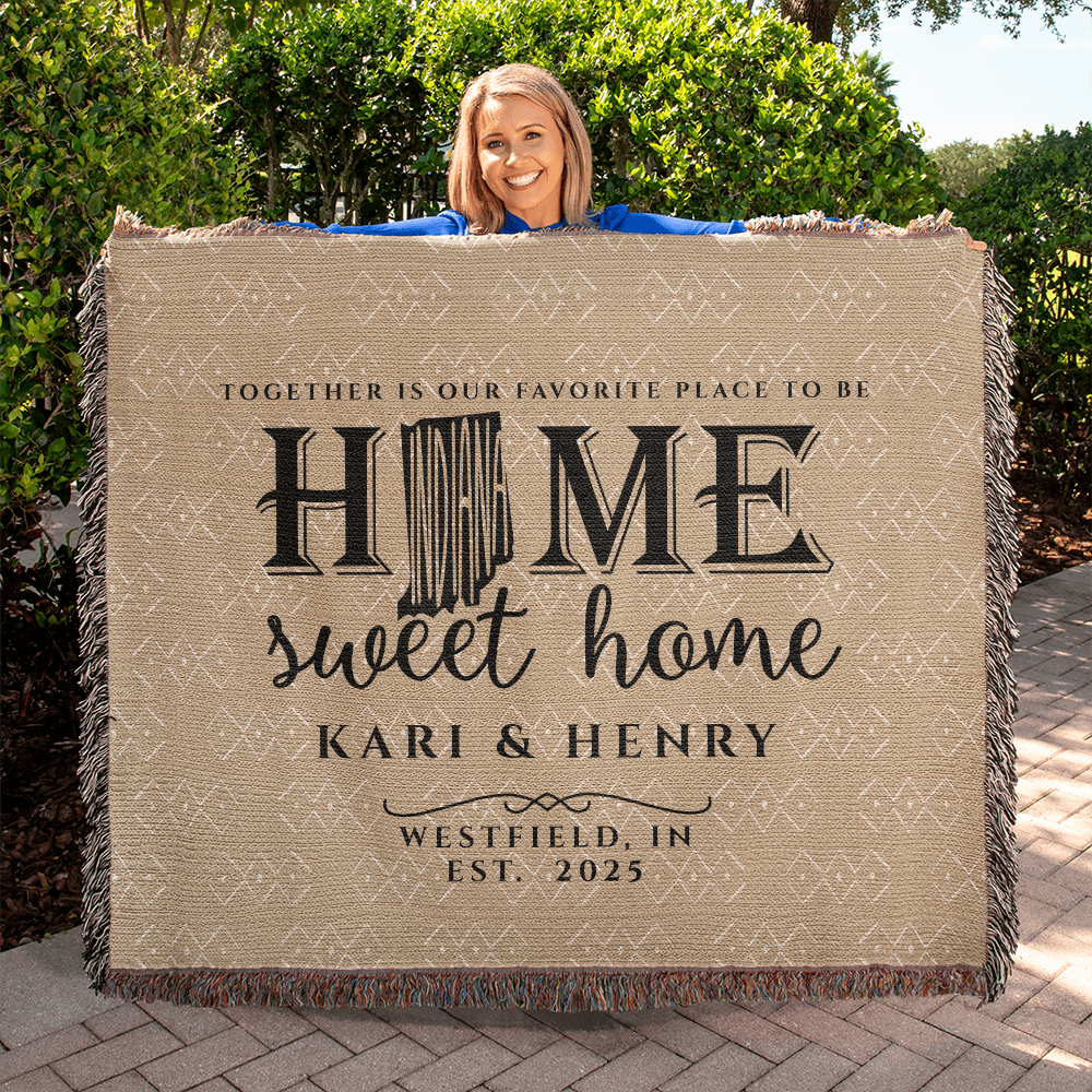 Personalized Indiana Woven Blanket – Custom Home State Throw with Name & Location