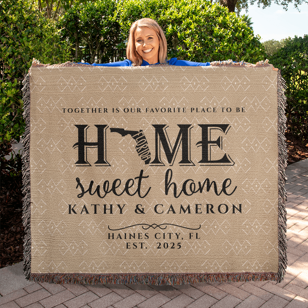 Personalized Florida Woven Blanket – Custom Home State Throw with Name & Location