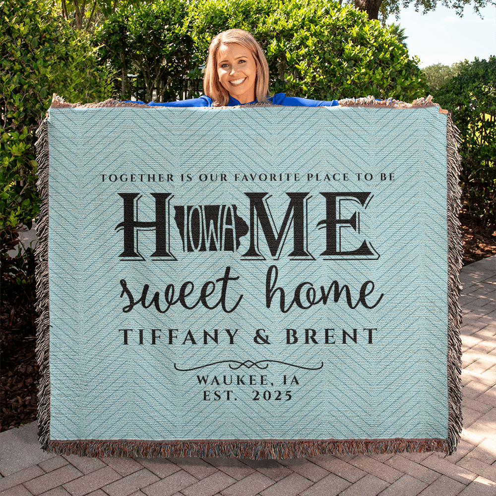 Personalized Iowa Woven Blanket – Custom Home State Throw with Name & Location