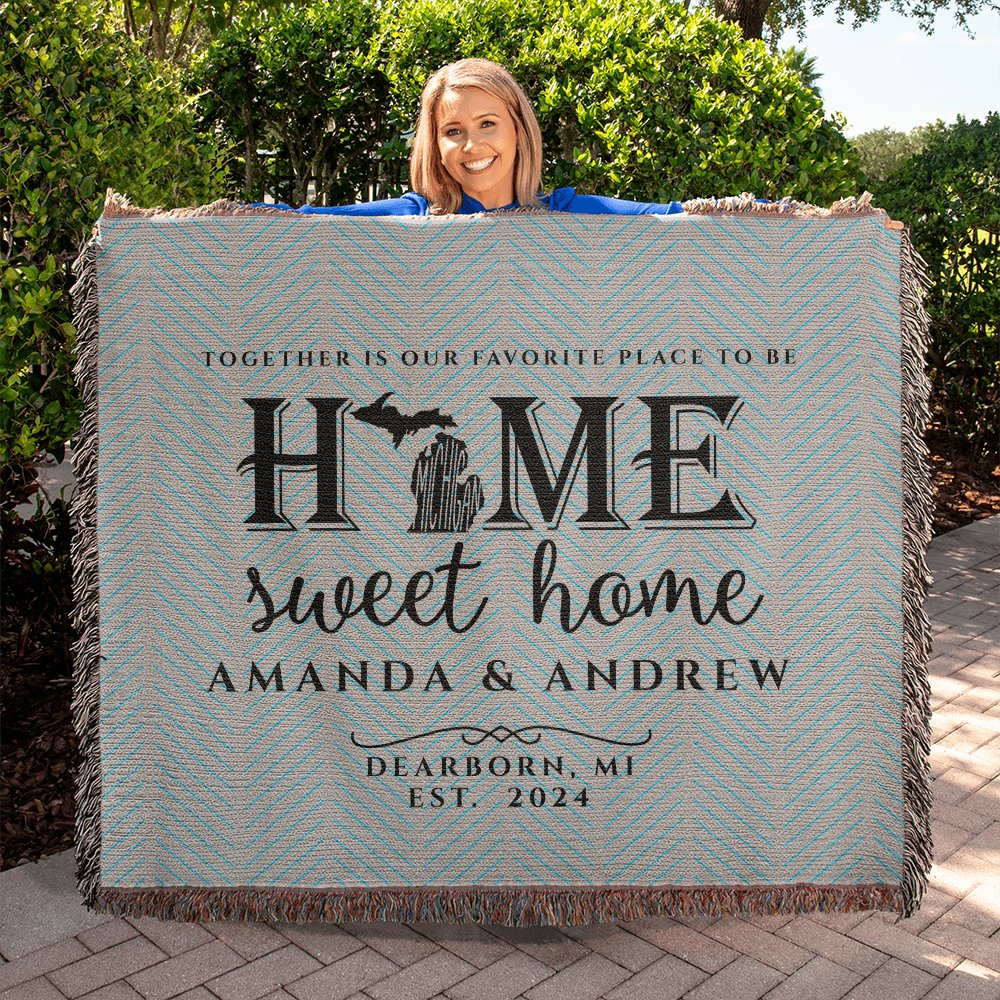 Personalized Michigan Woven Blanket – Custom Home State Throw with Name & Location