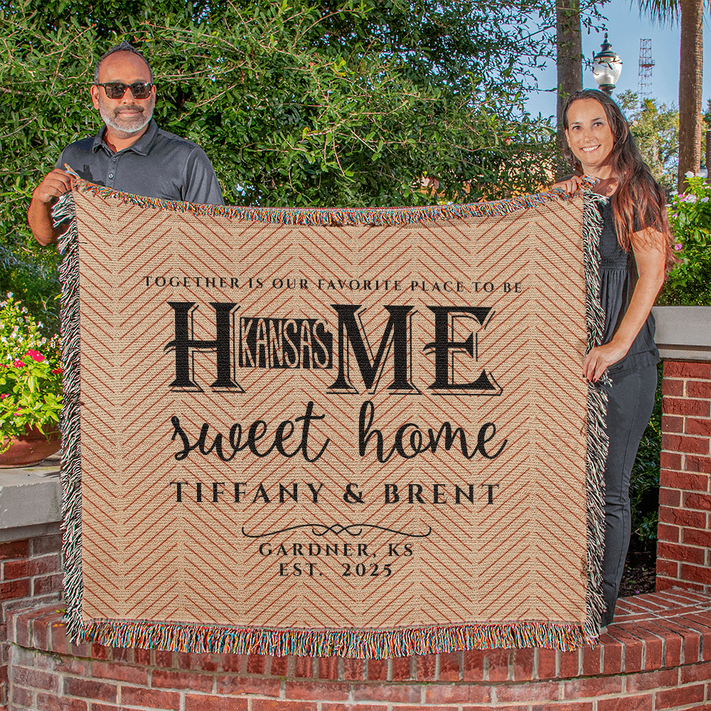 Personalized Kansas Woven Blanket – Custom Home State Throw with Name & Location