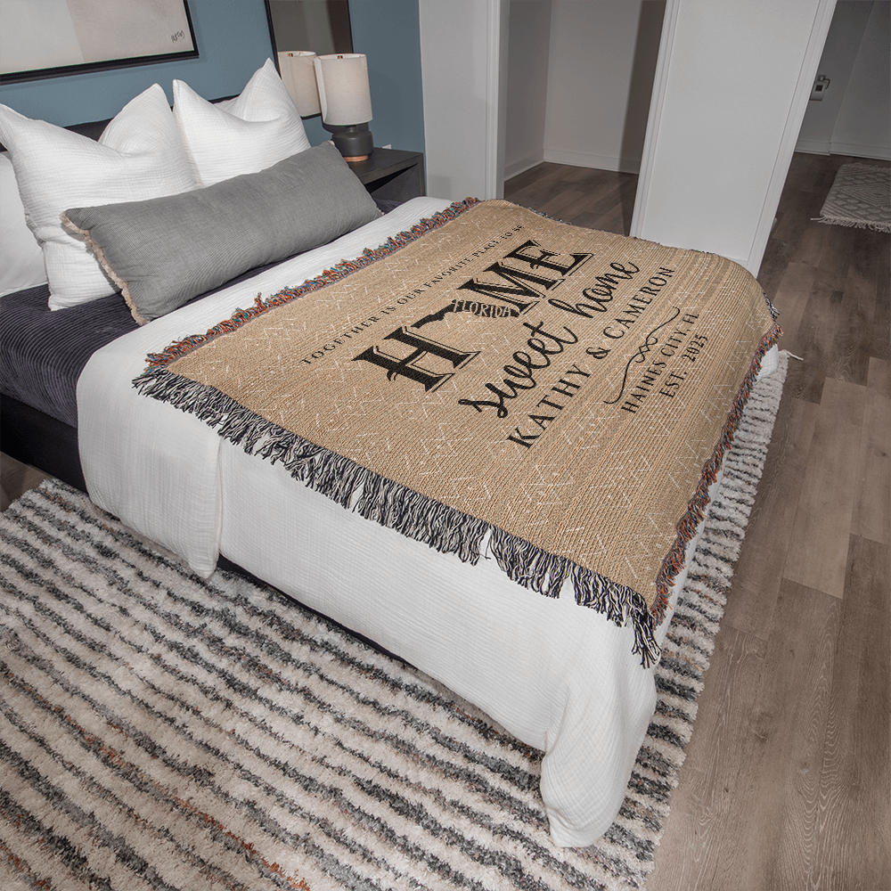 Personalized Florida Woven Blanket – Custom Home State Throw with Name & Location
