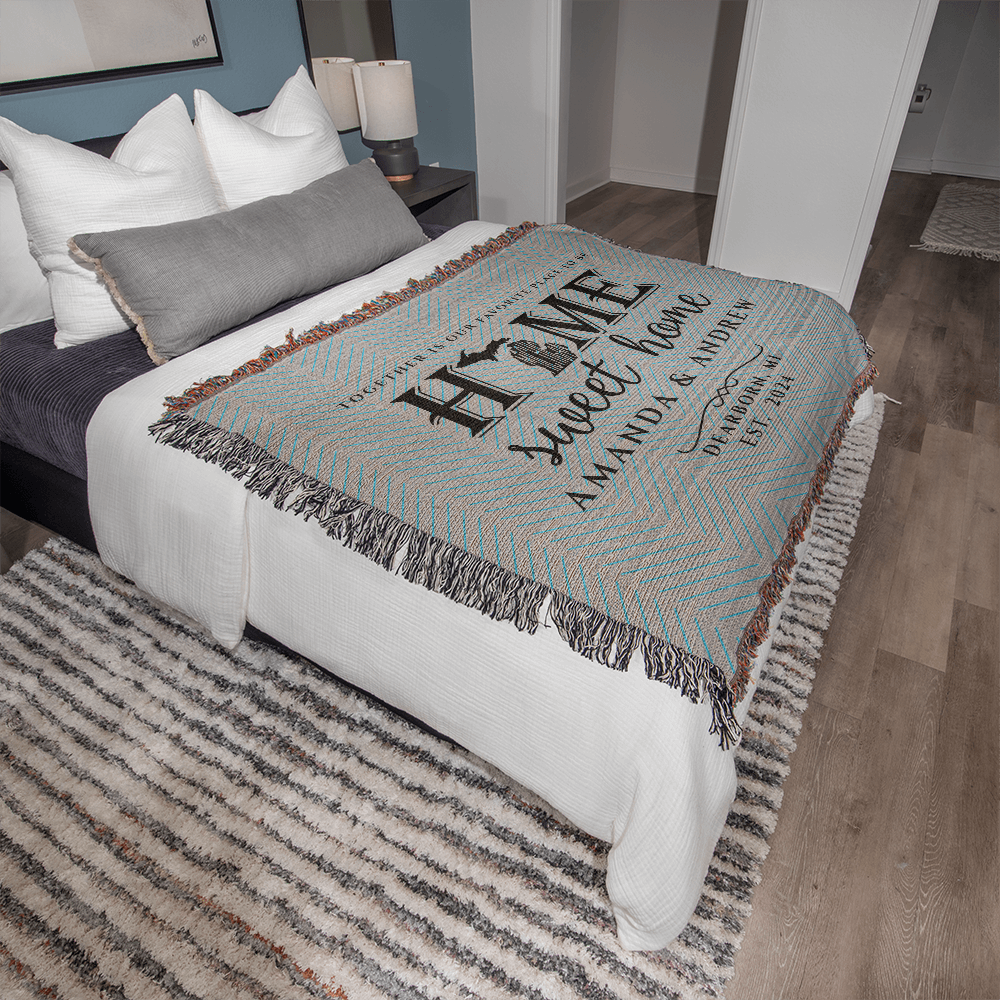 Personalized Michigan Woven Blanket – Custom Home State Throw with Name & Location