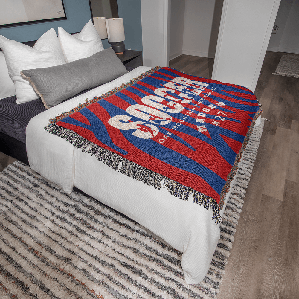 Personalized Soccer Player Woven Blanket Throw – Custom Athlete Gift