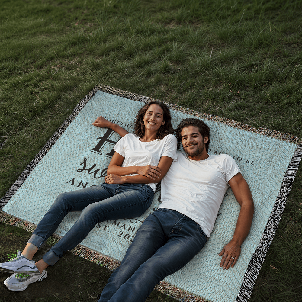 Personalized Montana Woven Blanket – Custom Cotton Throw with Names, City & Date