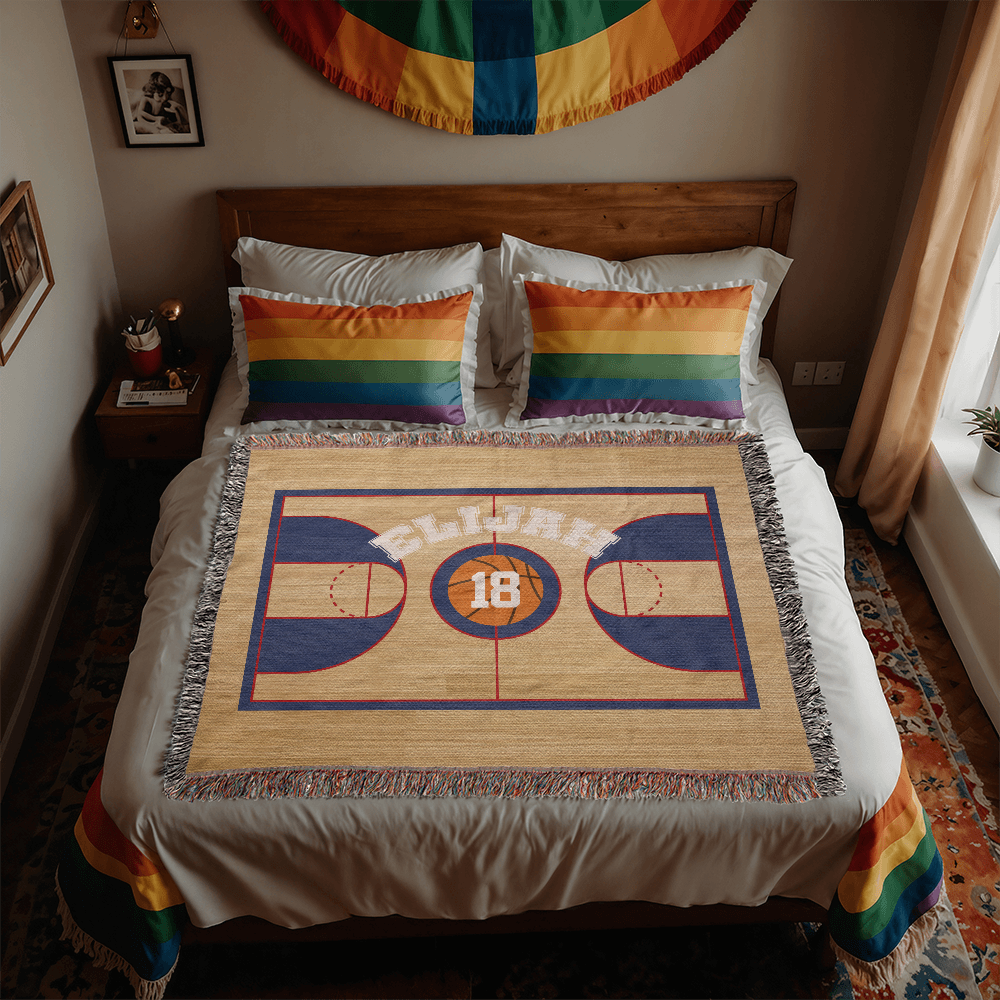 Personalized Basketball Woven Blanket Player Gift Custom Throw