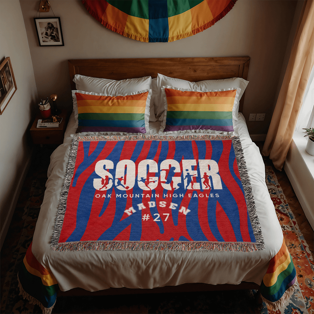 Personalized Soccer Player Woven Blanket Throw – Custom Athlete Gift