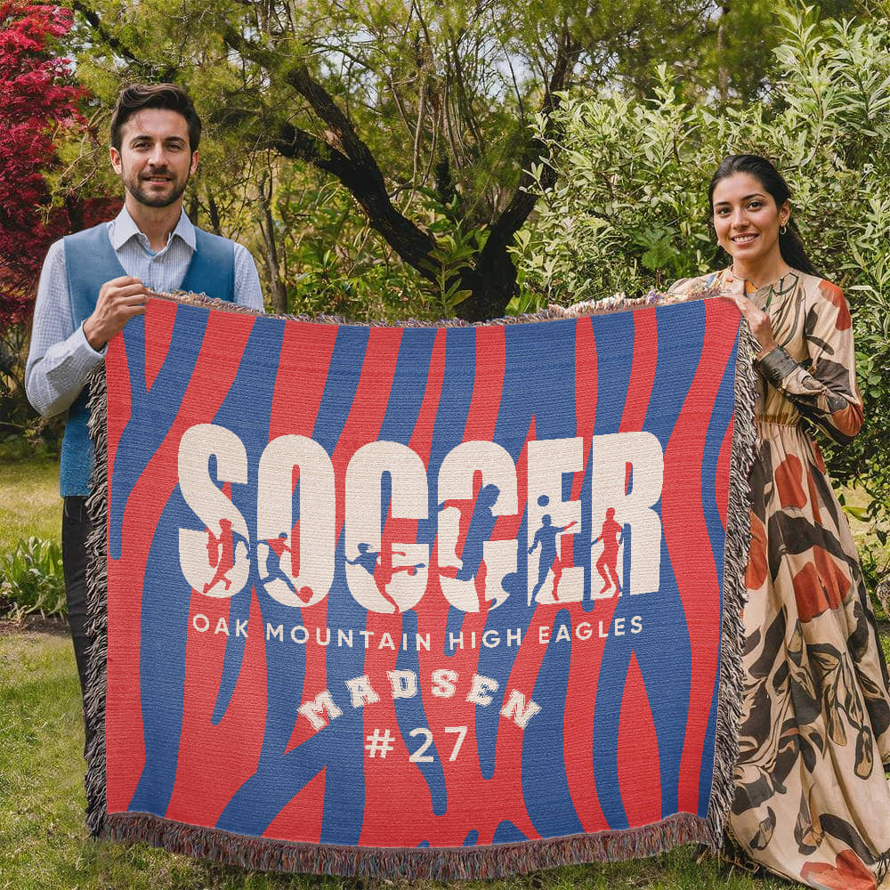 Personalized Soccer Player Woven Blanket Throw – Custom Athlete Gift