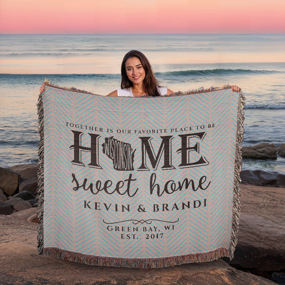 Personalized Wisconsin State Woven Blanket – Custom Home Throw for Couples