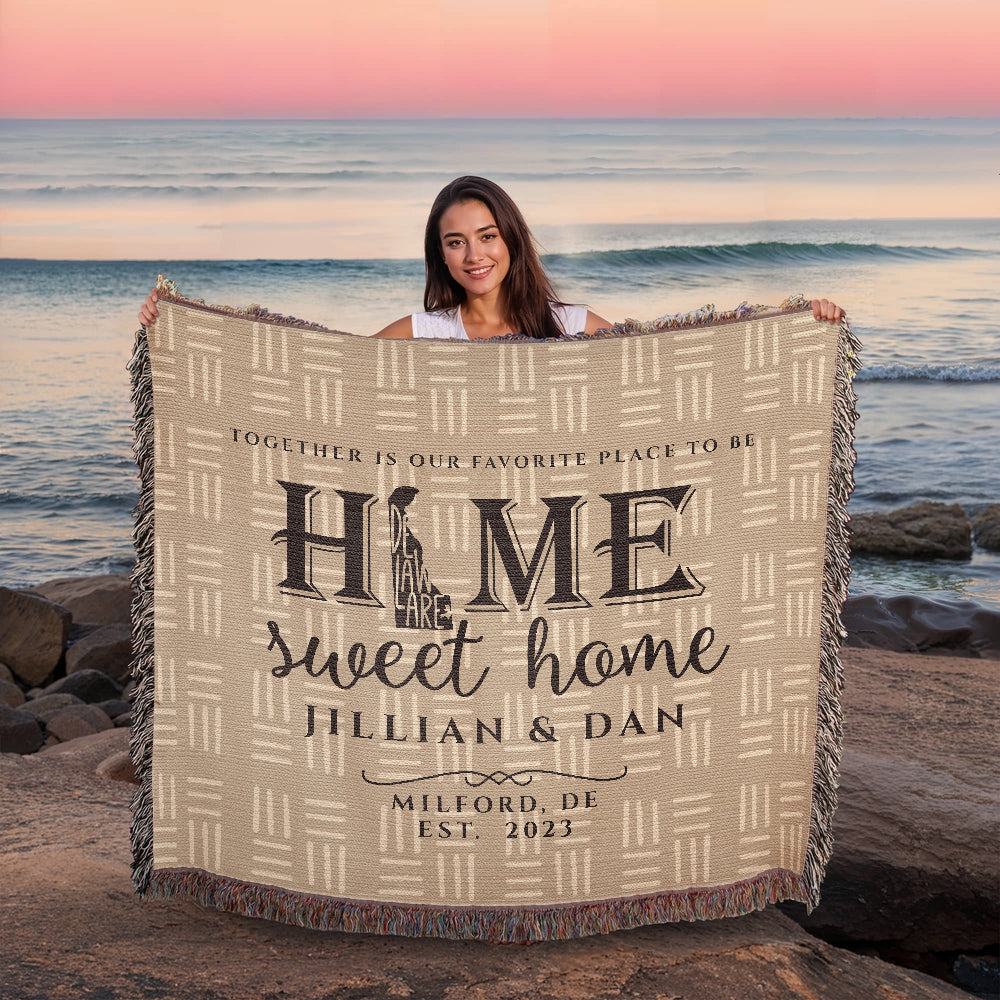 Personalized Delaware Woven Blanket – Custom Home State Throw with Name & Location