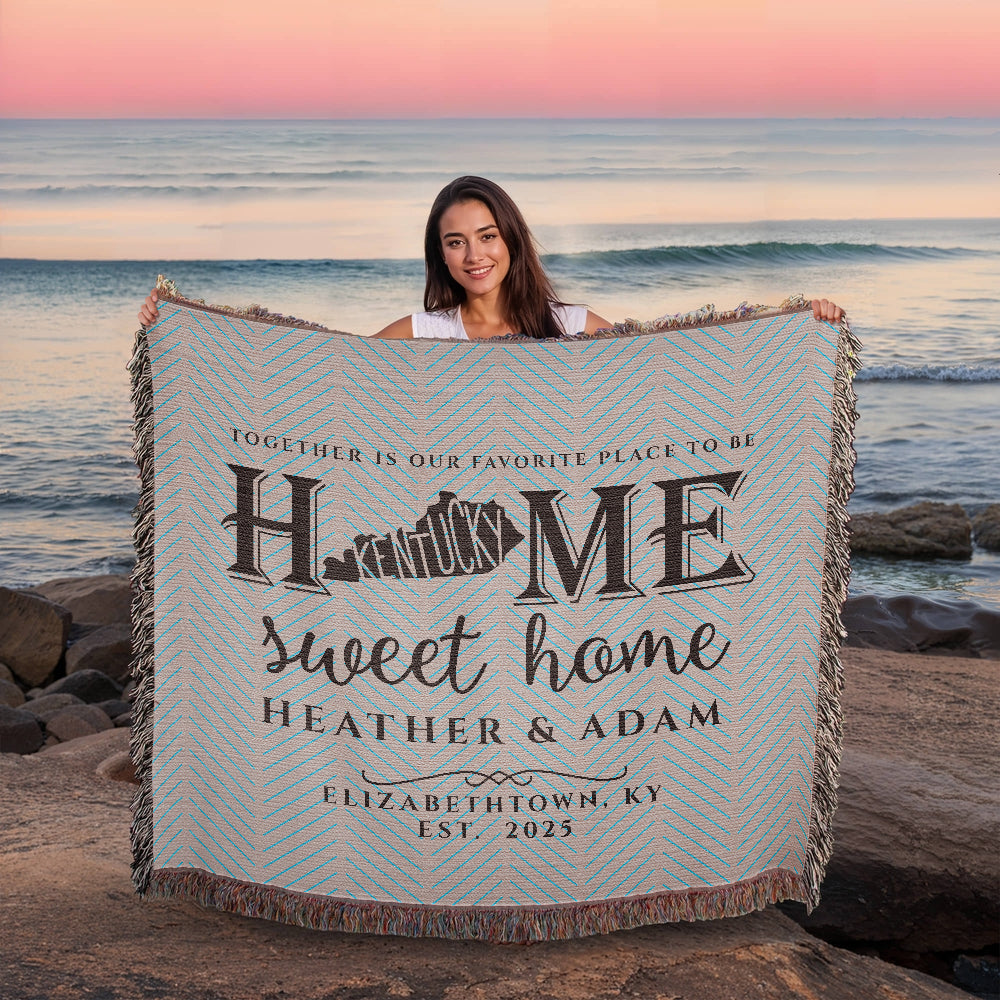 Personalized Kentucky Woven Blanket – Custom Home State Throw with Name & Location