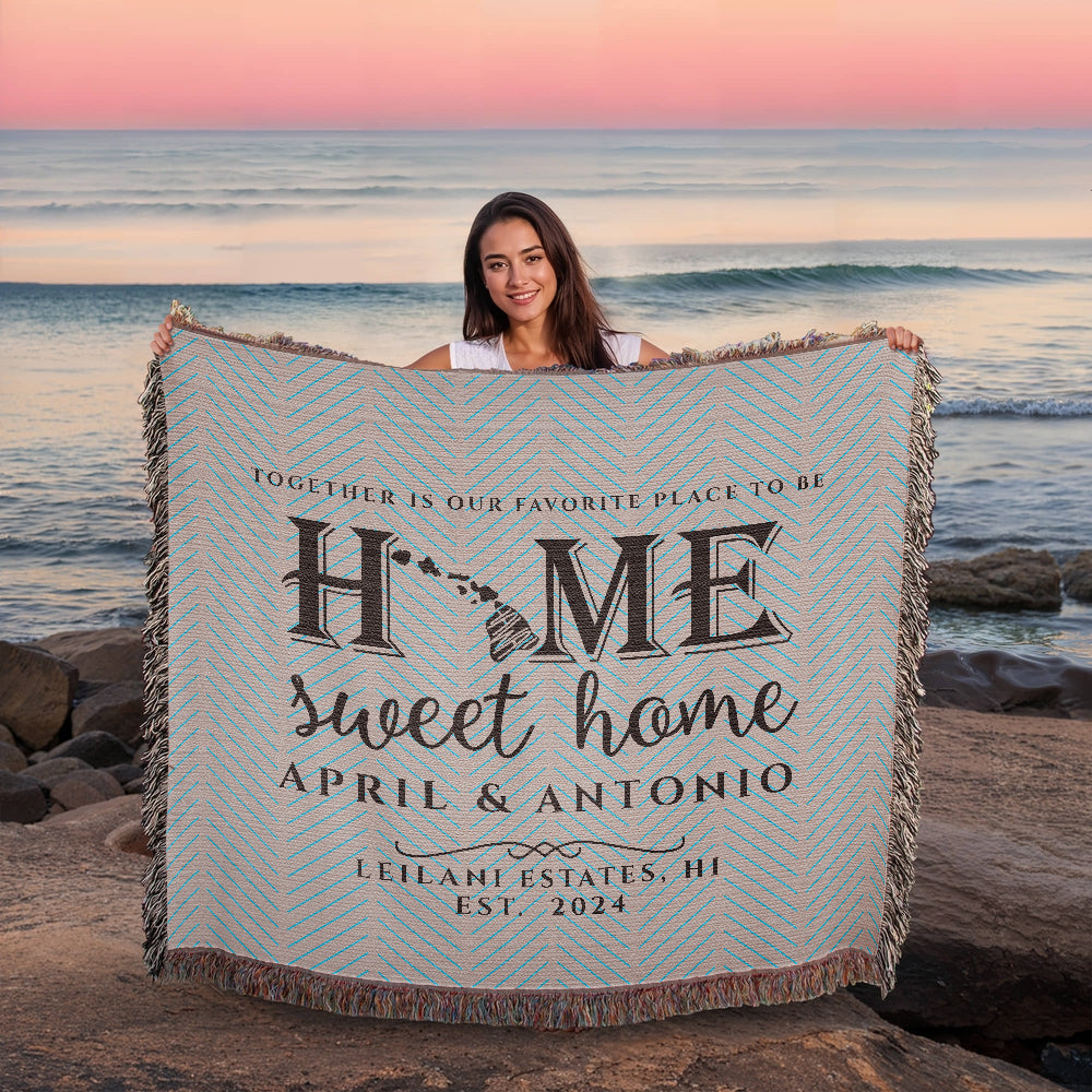Personalized Hawaii Woven Blanket – Custom Home State Throw with Name & Location