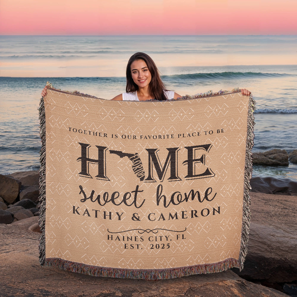 Personalized Florida Woven Blanket – Custom Home State Throw with Name & Location