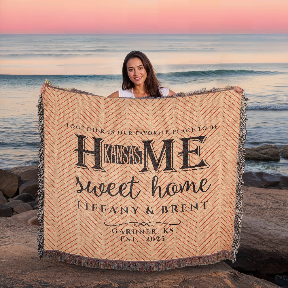Personalized Kansas Woven Blanket – Custom Home State Throw with Name & Location