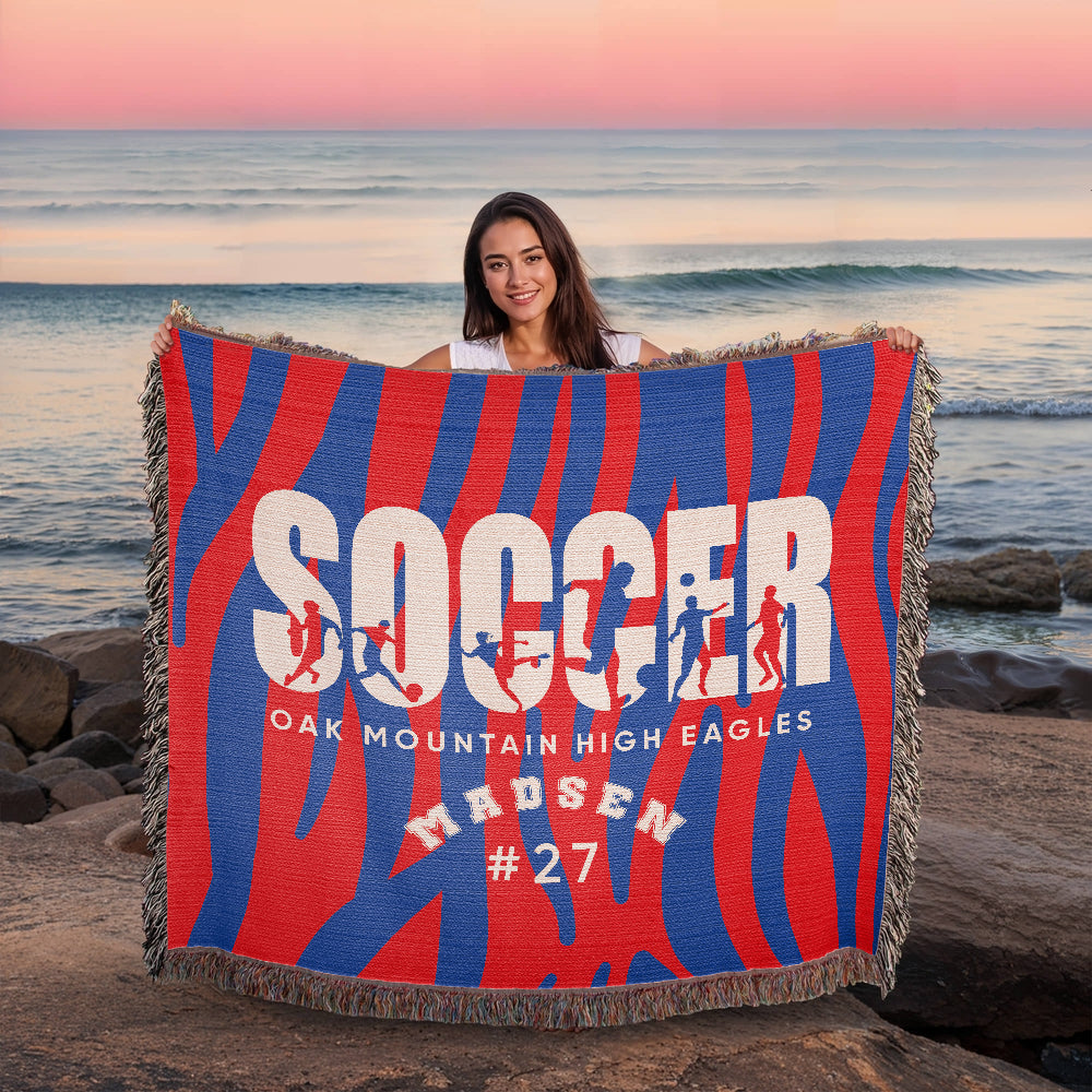 Personalized Soccer Player Woven Blanket Throw – Custom Athlete Gift