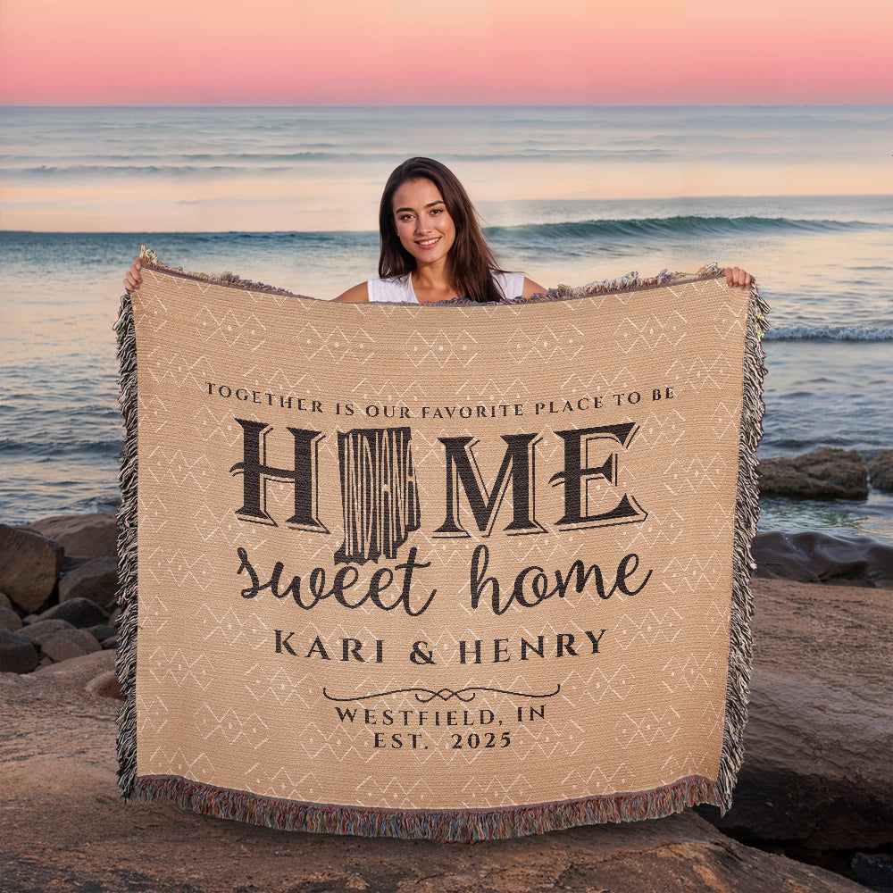 Personalized Indiana Woven Blanket – Custom Home State Throw with Name & Location