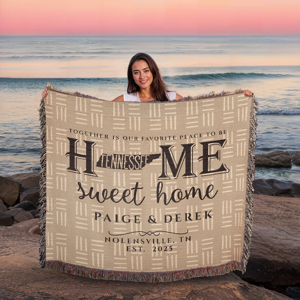 Personalized Tennessee State Woven Blanket – Custom Home Gift for Couples