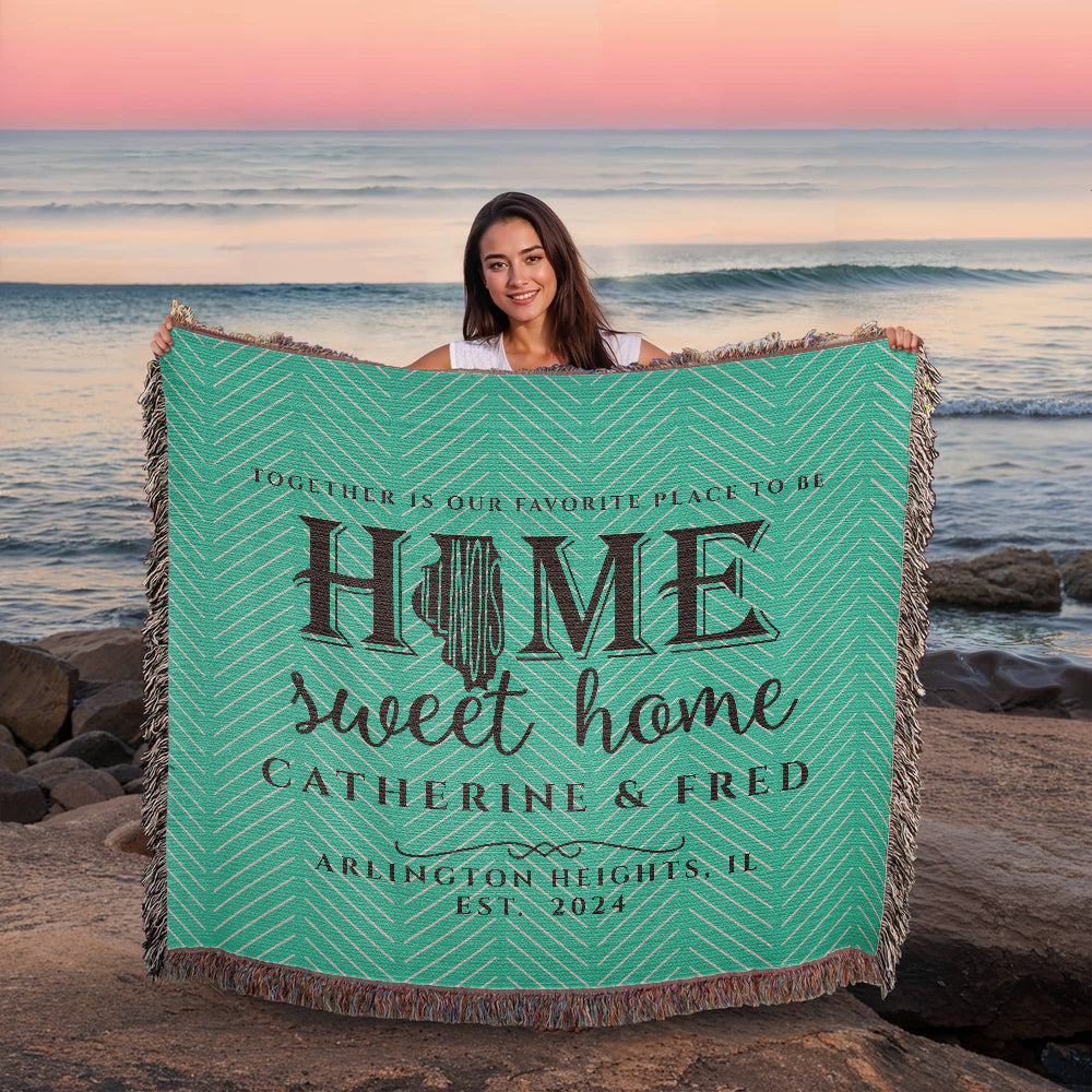 Personalized Illinois Woven Blanket – Custom Home State Throw with Name & Location