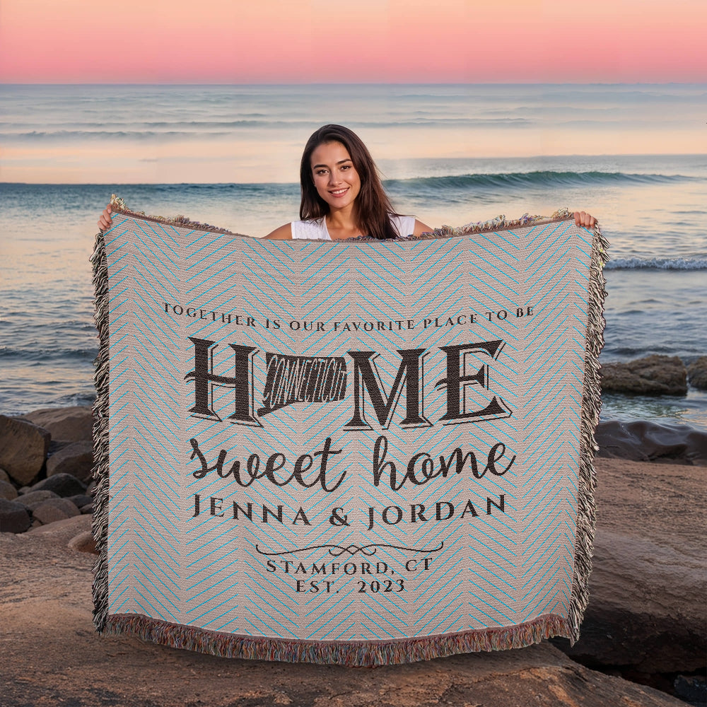 Personalized Connecticut Woven Blanket – Custom Home State Throw with Name & Location