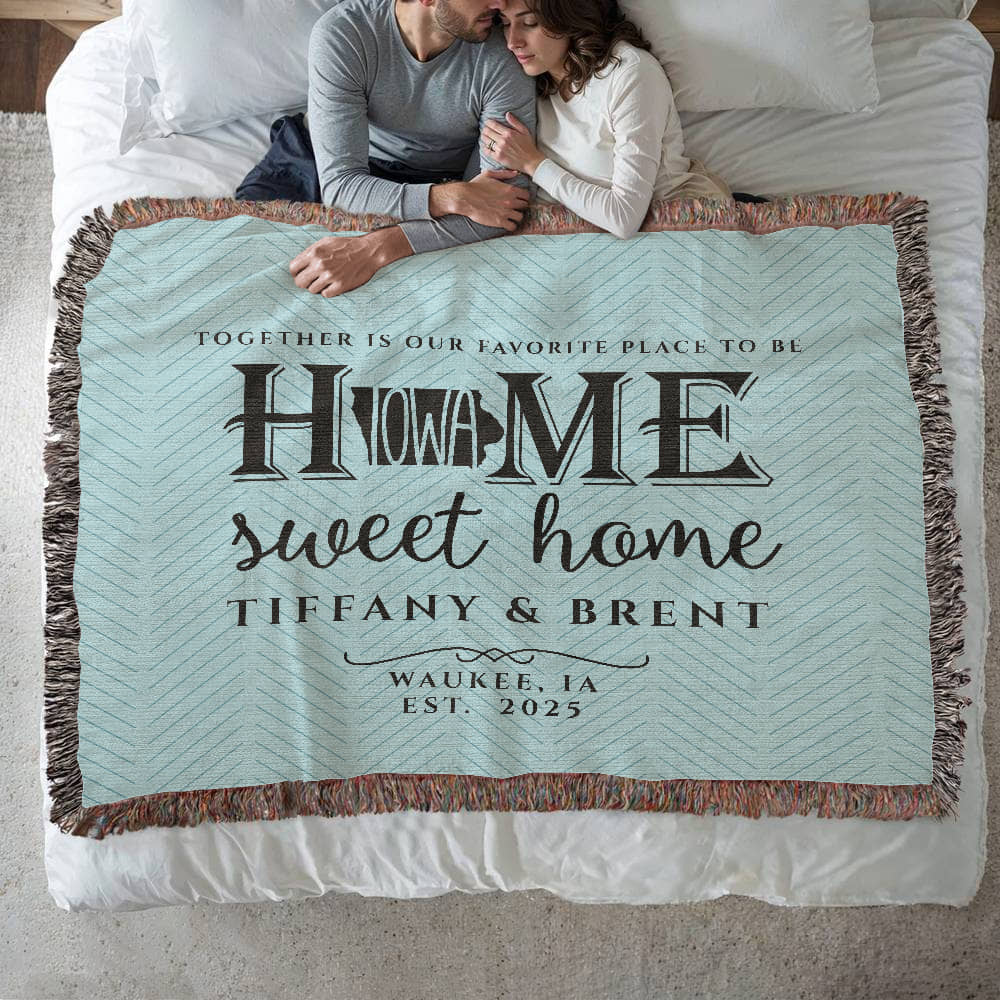 Personalized Iowa Woven Blanket – Custom Home State Throw with Name & Location