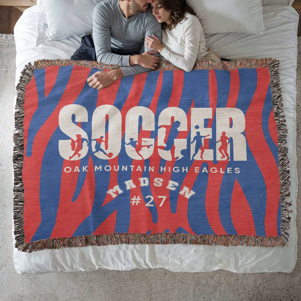 Personalized Soccer Player Woven Blanket Throw – Custom Athlete Gift