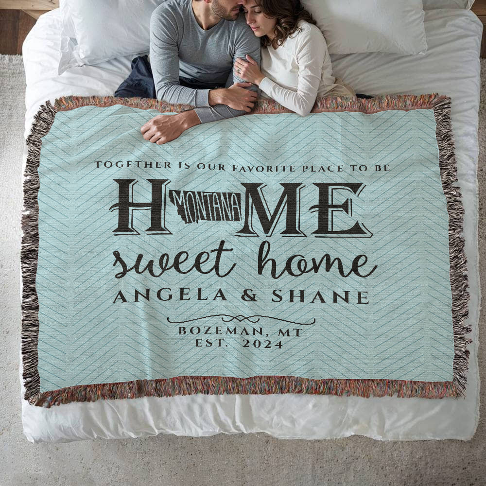 Personalized Montana Woven Blanket – Custom Cotton Throw with Names, City & Date