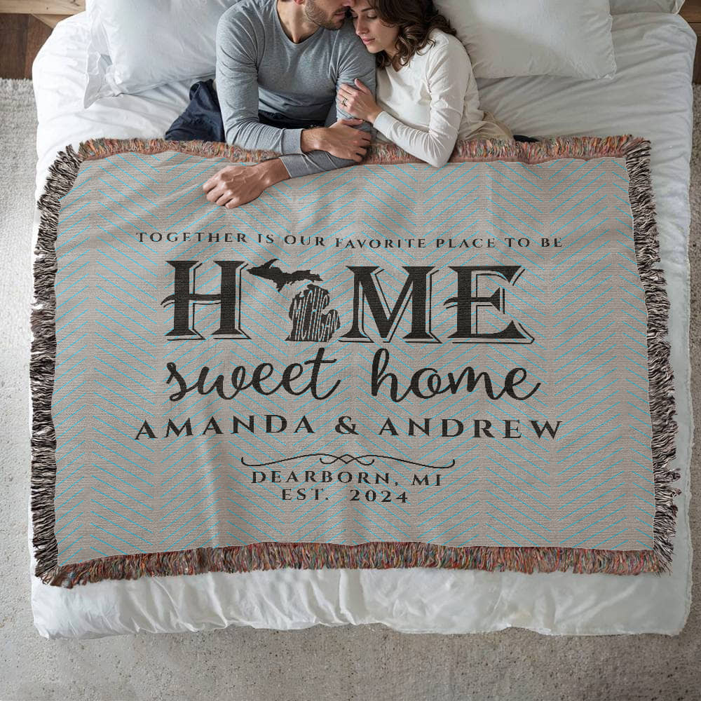Personalized Michigan Woven Blanket – Custom Home State Throw with Name & Location