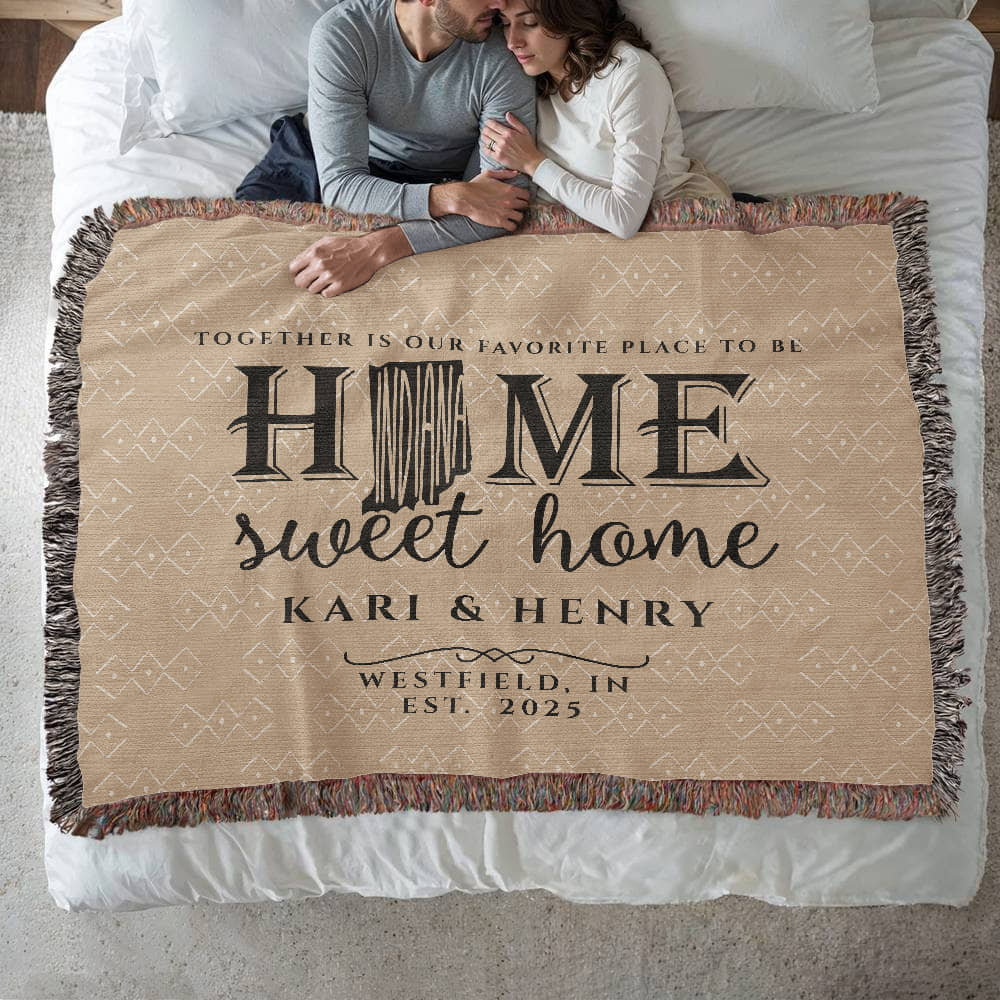 Personalized Indiana Woven Blanket – Custom Home State Throw with Name & Location