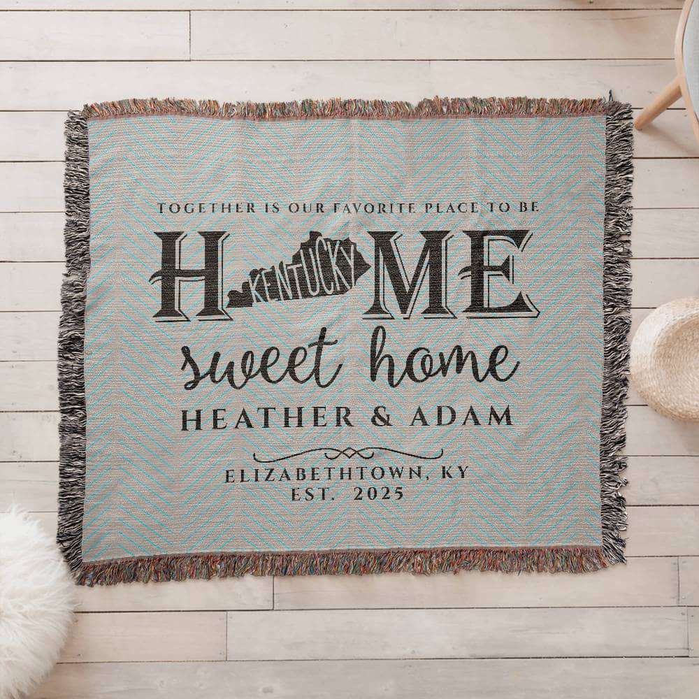 Personalized Kentucky Woven Blanket – Custom Home State Throw with Name & Location