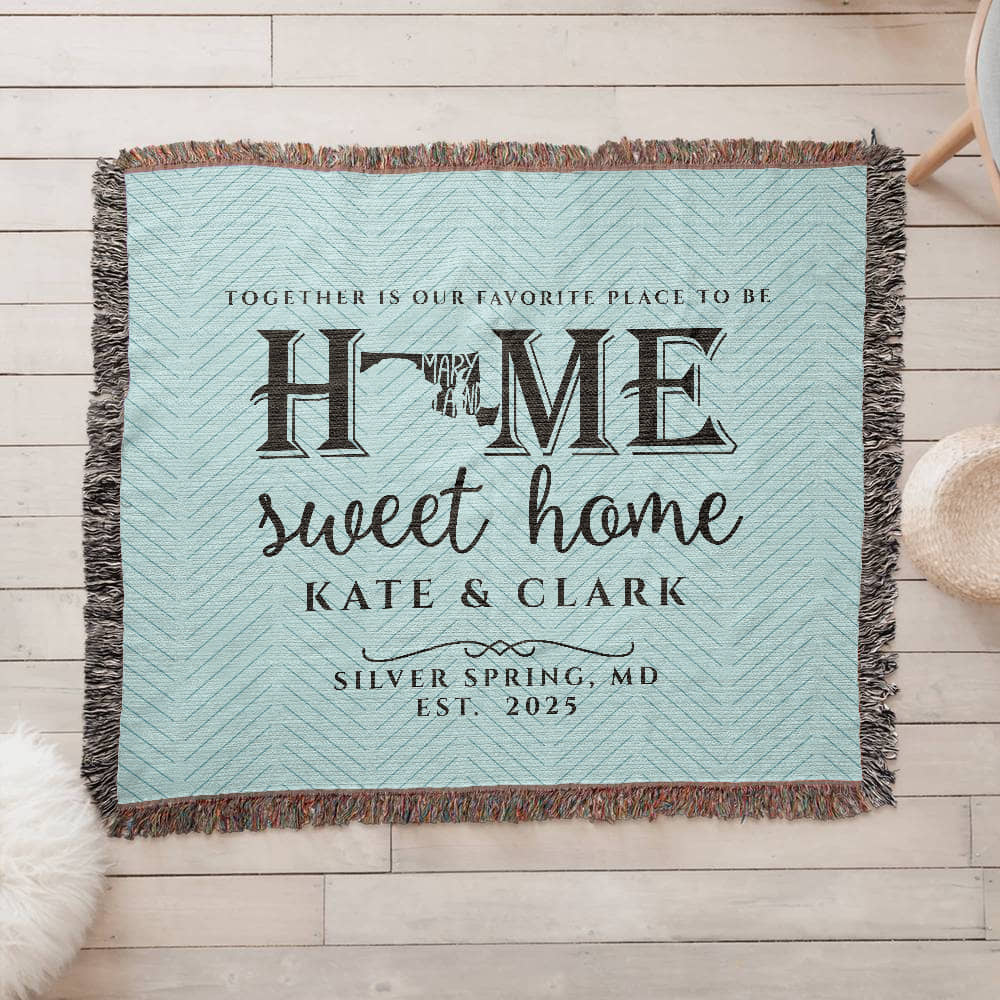 Personalized Maryland Woven Blanket – Custom Home State Throw with Name & Location