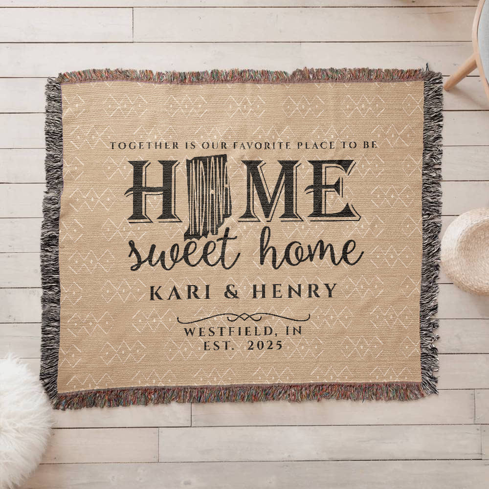 Personalized Indiana Woven Blanket – Custom Home State Throw with Name & Location