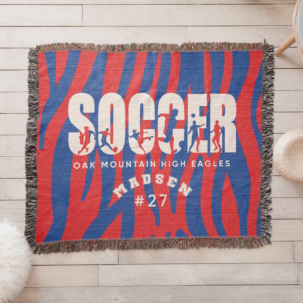 Personalized Soccer Player Woven Blanket Throw – Custom Athlete Gift