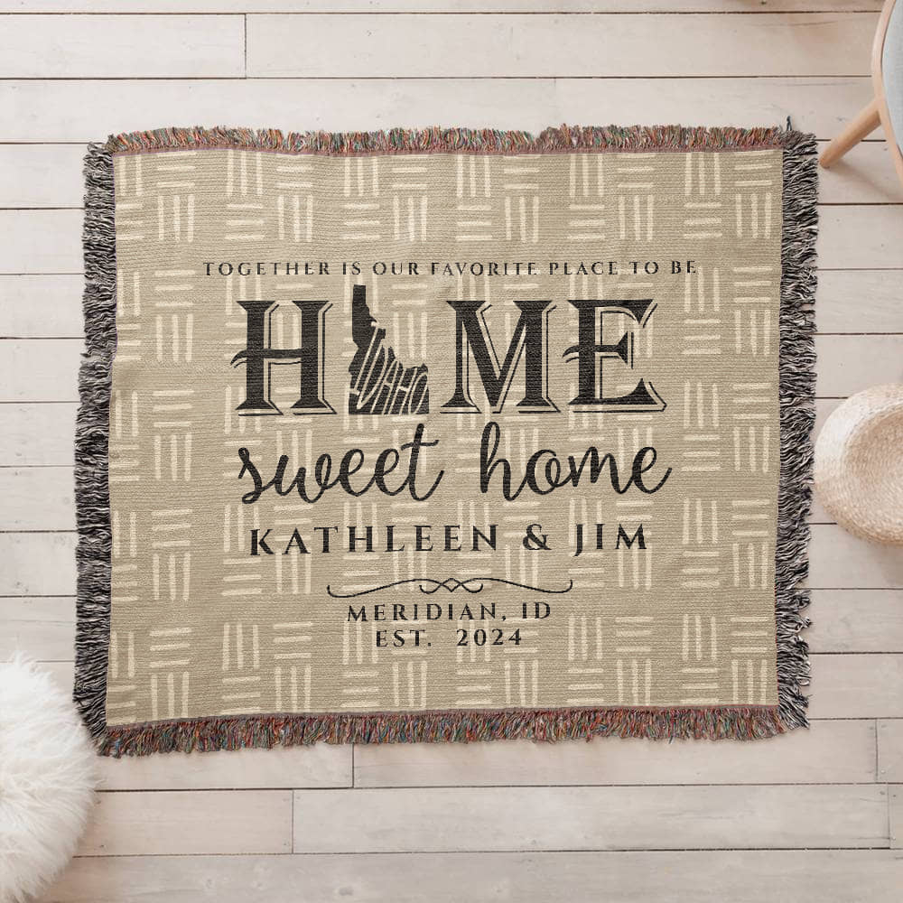 Personalized Idaho Woven Blanket – Custom Home State Throw with Name & Location
