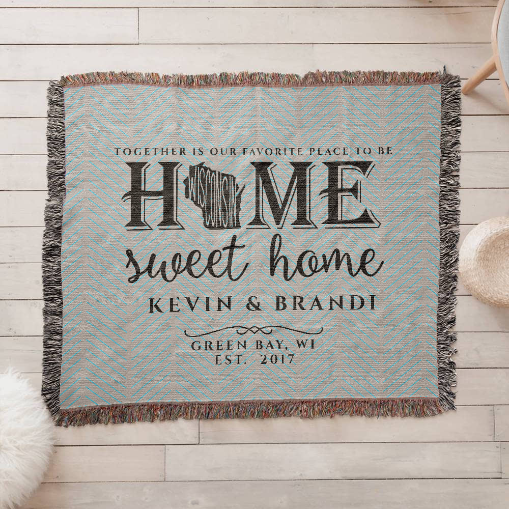 Personalized Wisconsin State Woven Blanket – Custom Home Throw for Couples