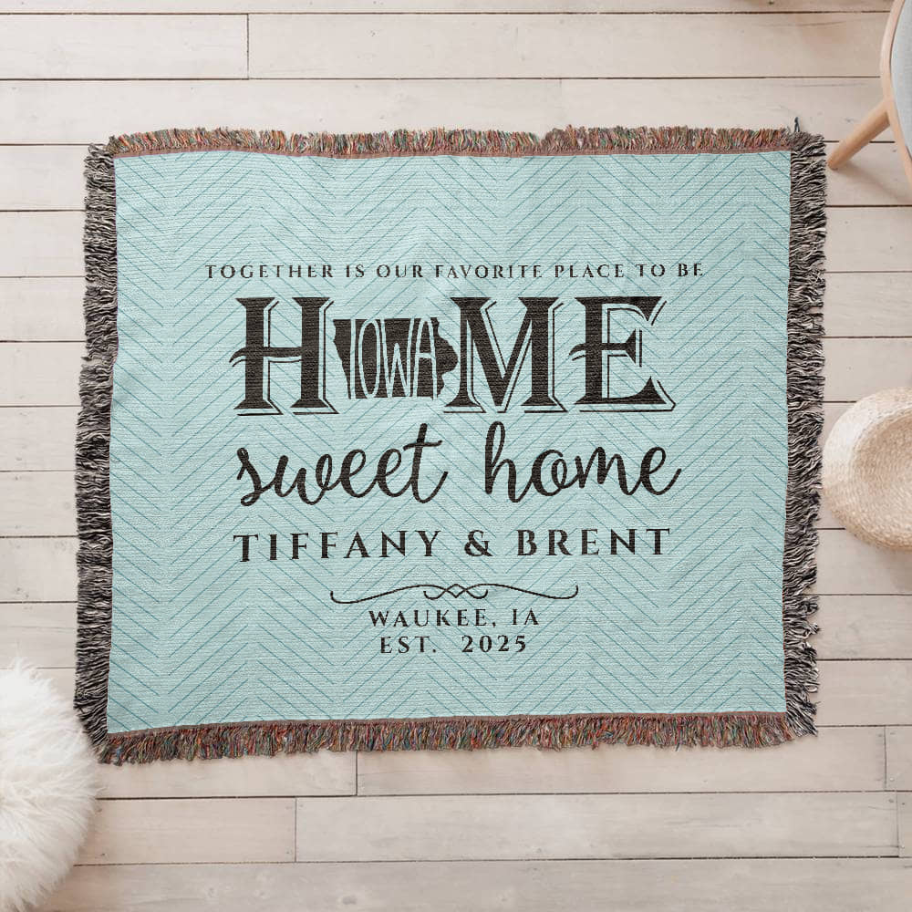 Personalized Iowa Woven Blanket – Custom Home State Throw with Name & Location