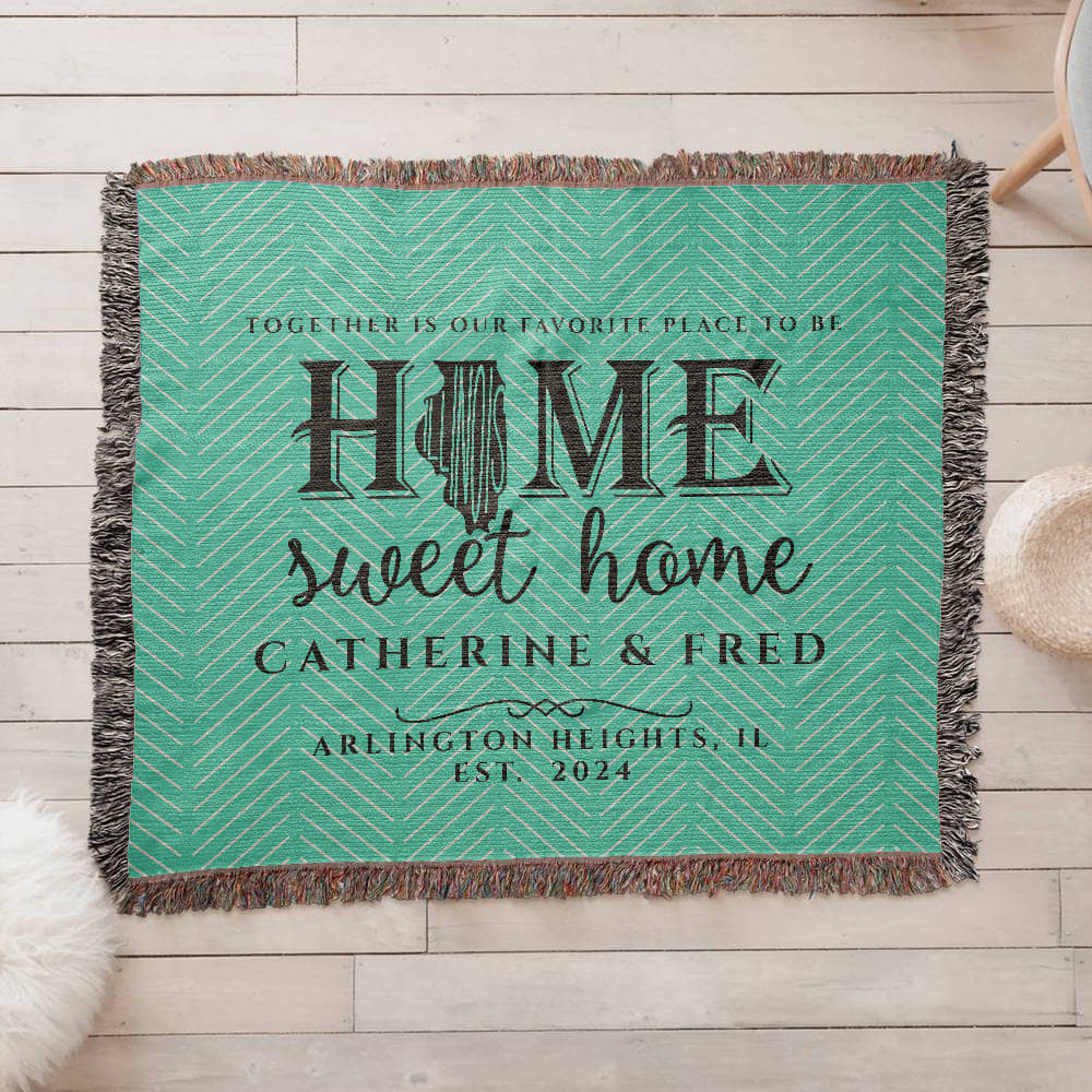 Personalized Illinois Woven Blanket – Custom Home State Throw with Name & Location