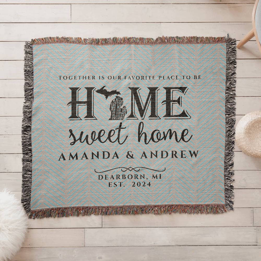 Personalized Michigan Woven Blanket – Custom Home State Throw with Name & Location
