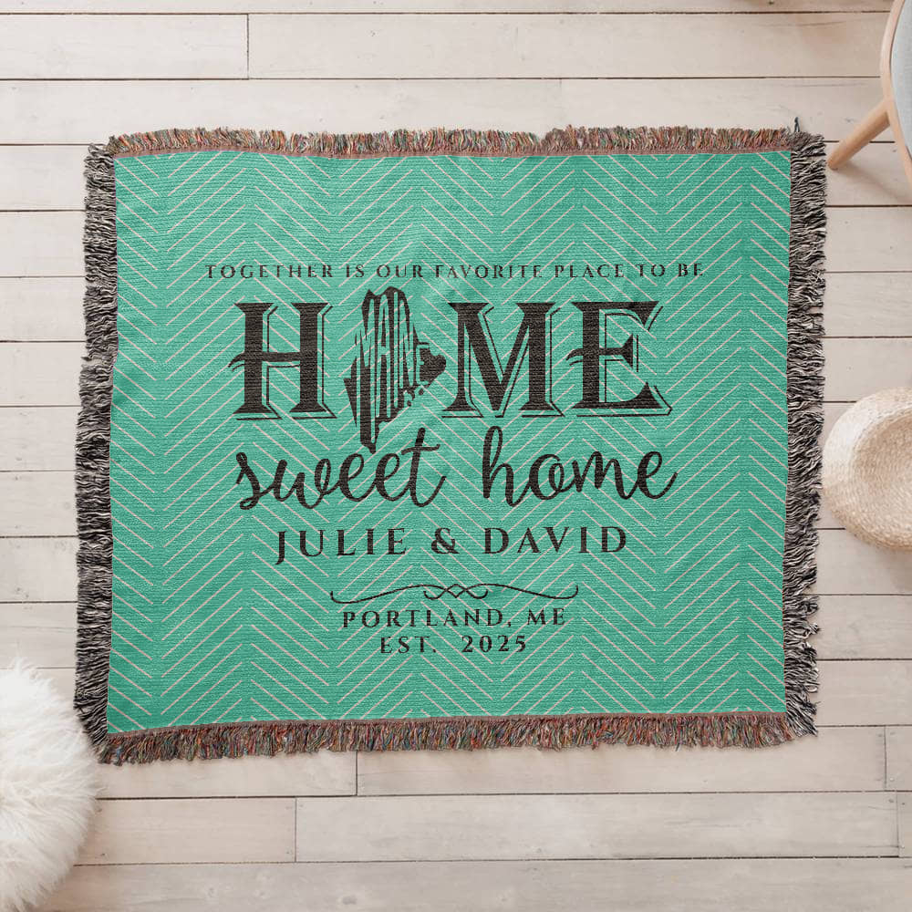 Personalized Maine Woven Blanket – Custom Home State Throw with Name & Location