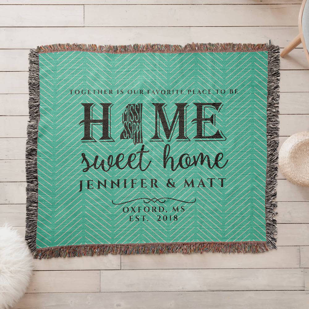 Personalized Mississippi Woven Blanket – Custom Cotton Home Throw with Names & Date