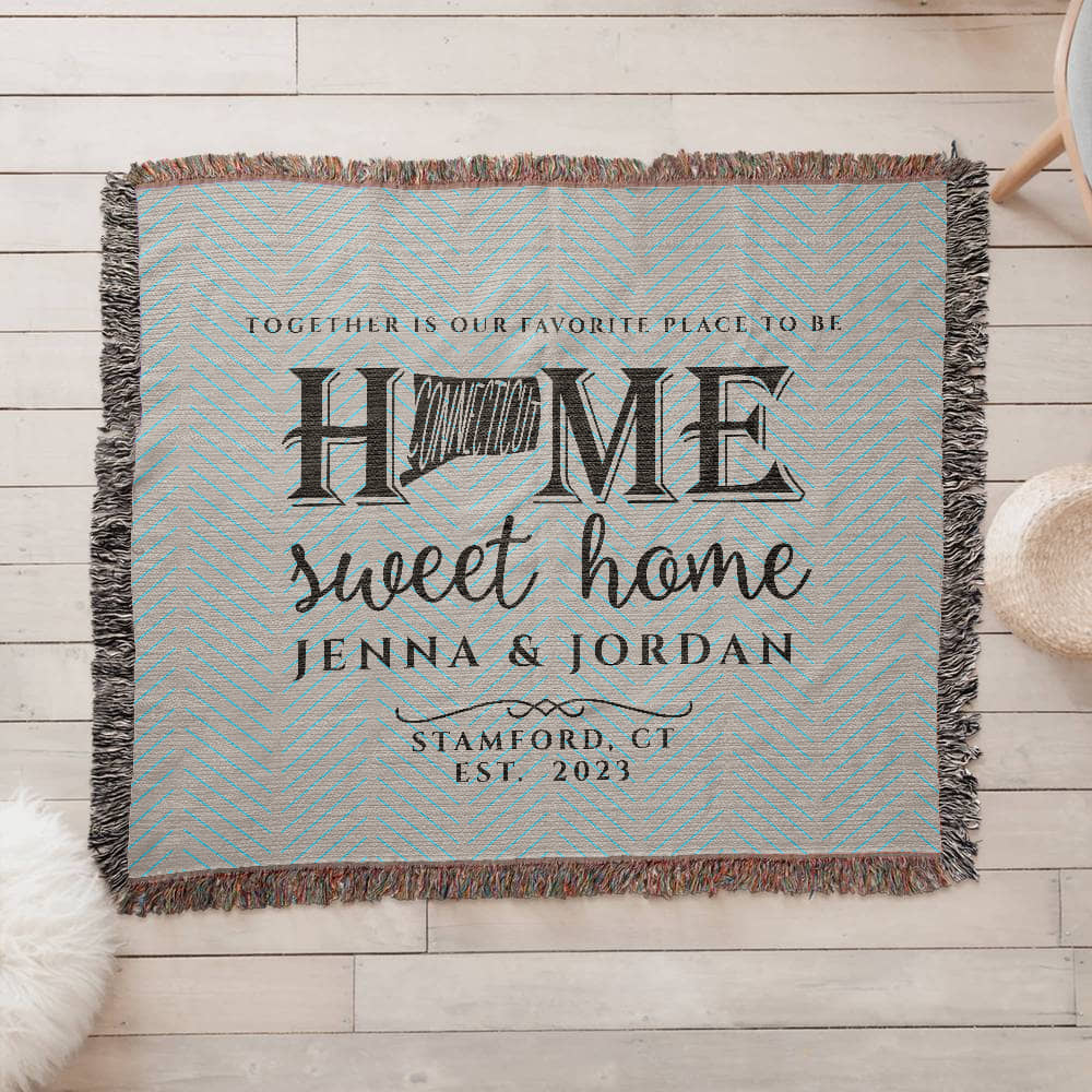 Personalized Connecticut Woven Blanket – Custom Home State Throw with Name & Location