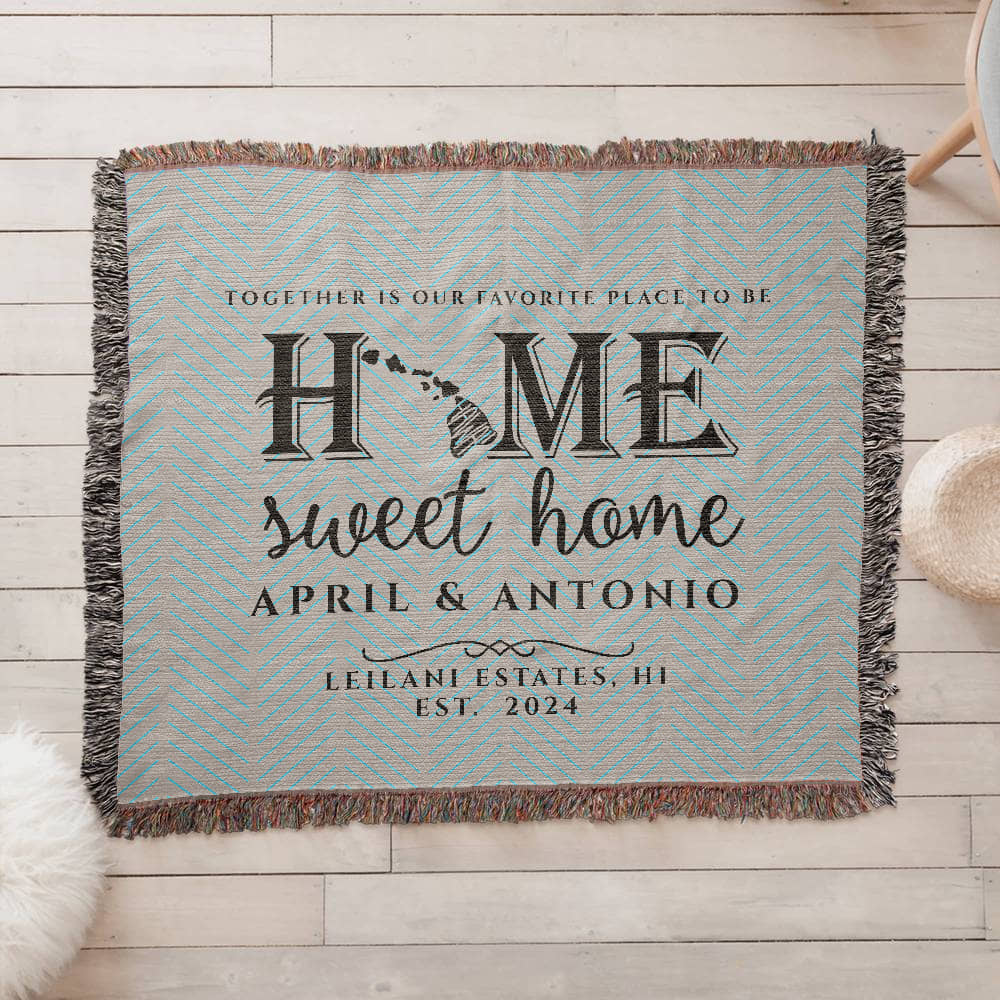 Personalized Hawaii Woven Blanket – Custom Home State Throw with Name & Location