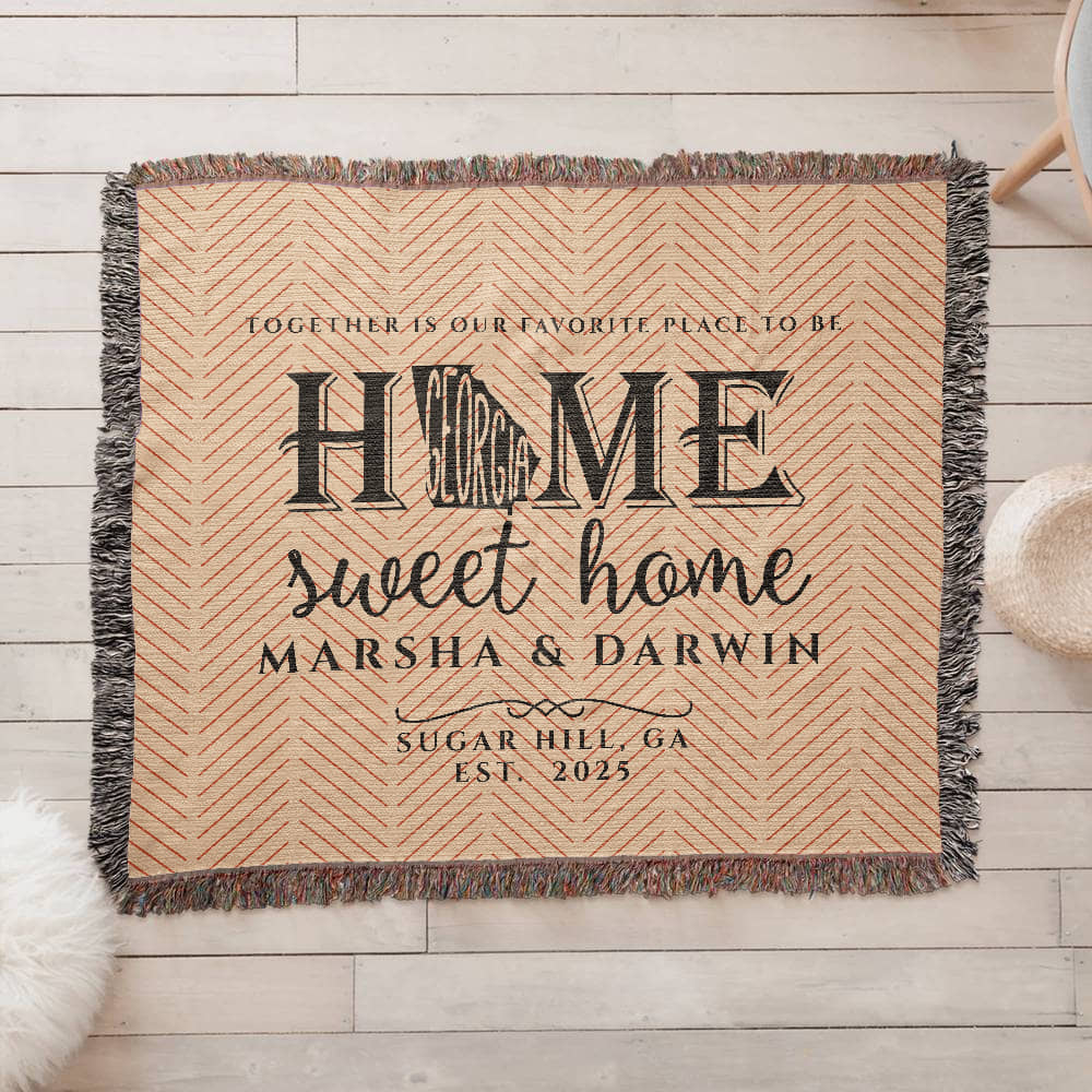 Personalized Georgia Woven Blanket – Custom Home State Throw with Name & Location