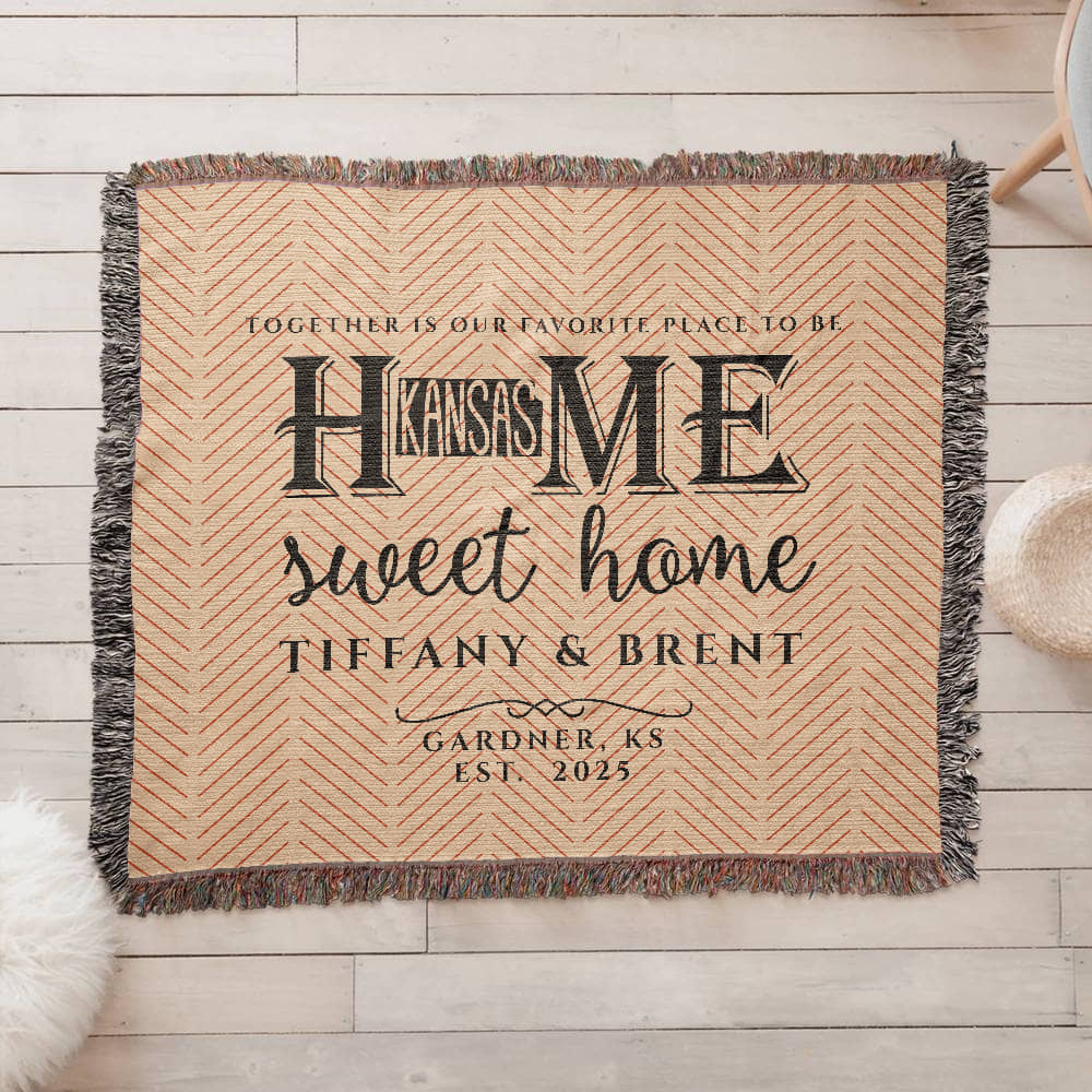 Personalized Kansas Woven Blanket – Custom Home State Throw with Name & Location