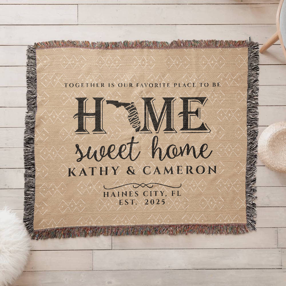 Personalized Florida Woven Blanket – Custom Home State Throw with Name & Location