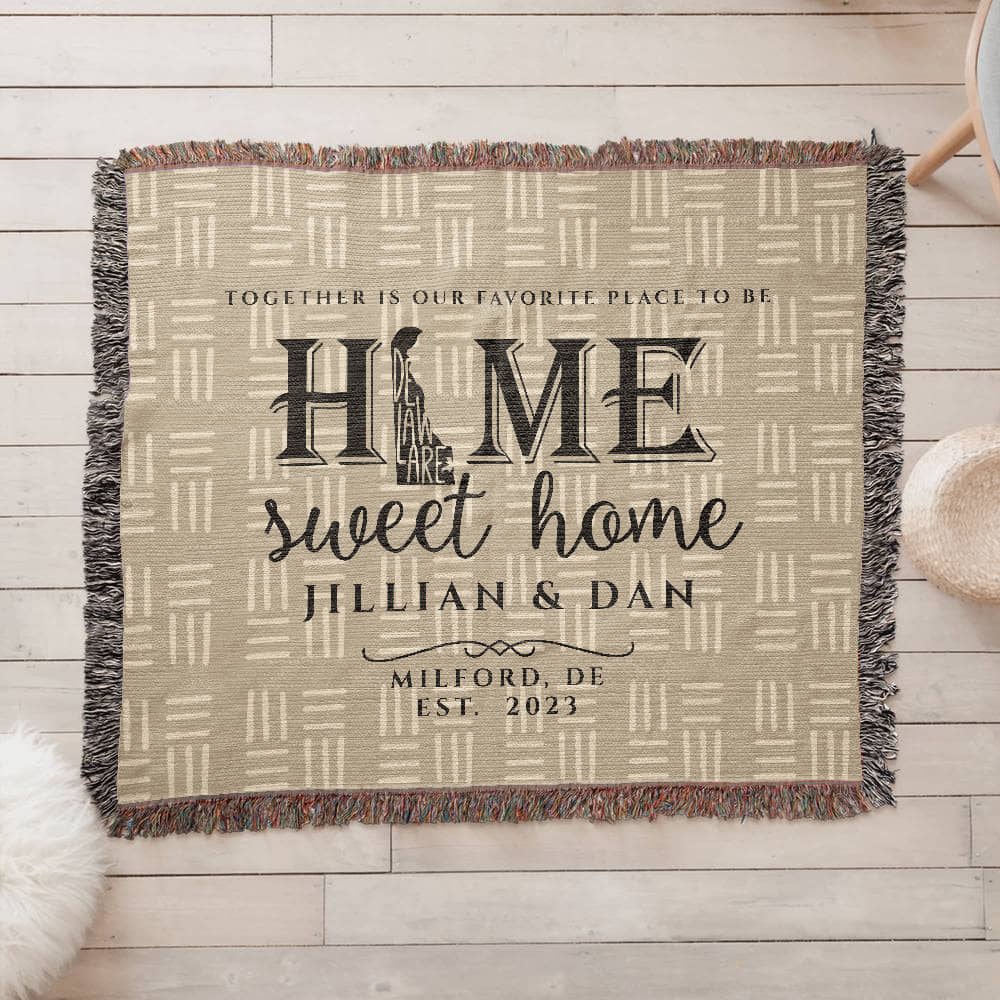 Personalized Delaware Woven Blanket – Custom Home State Throw with Name & Location