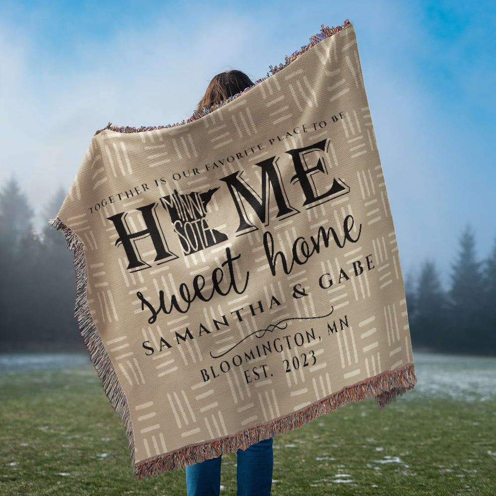 Personalized Minnesota Woven Blanket – Custom Home State Throw with Name & Location