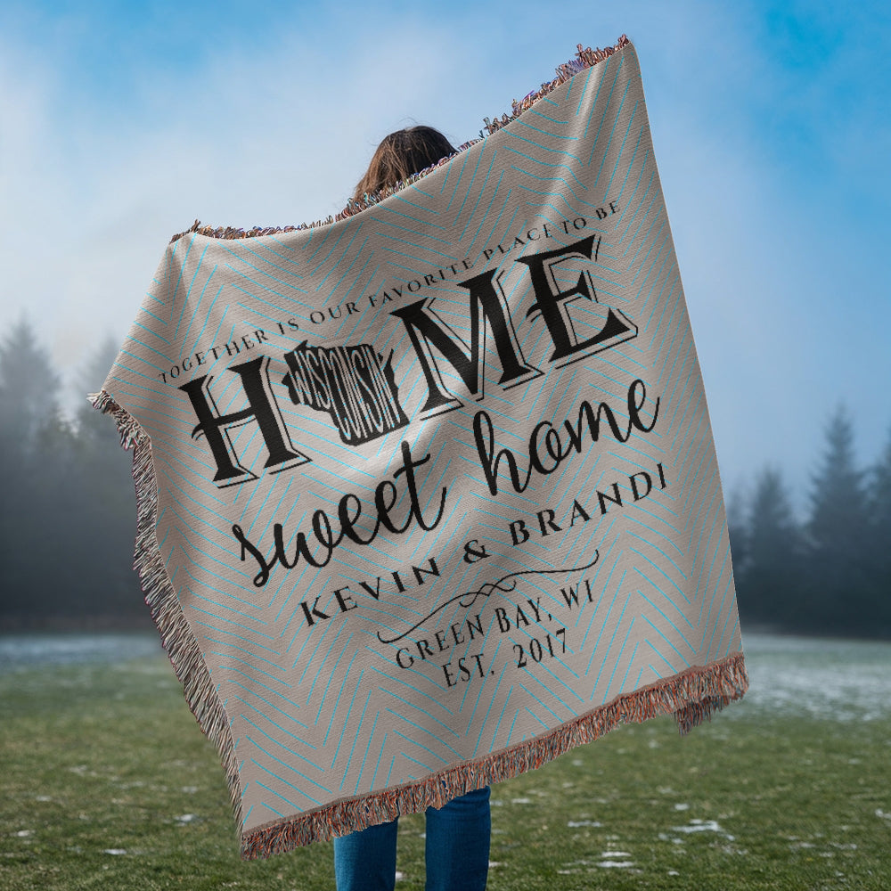 Personalized Wisconsin State Woven Blanket – Custom Home Throw for Couples