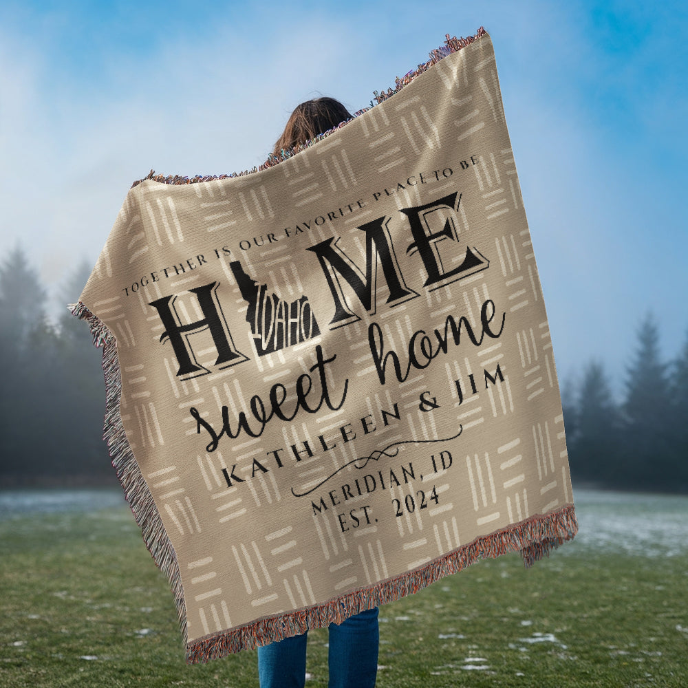 Personalized Idaho Woven Blanket – Custom Home State Throw with Name & Location