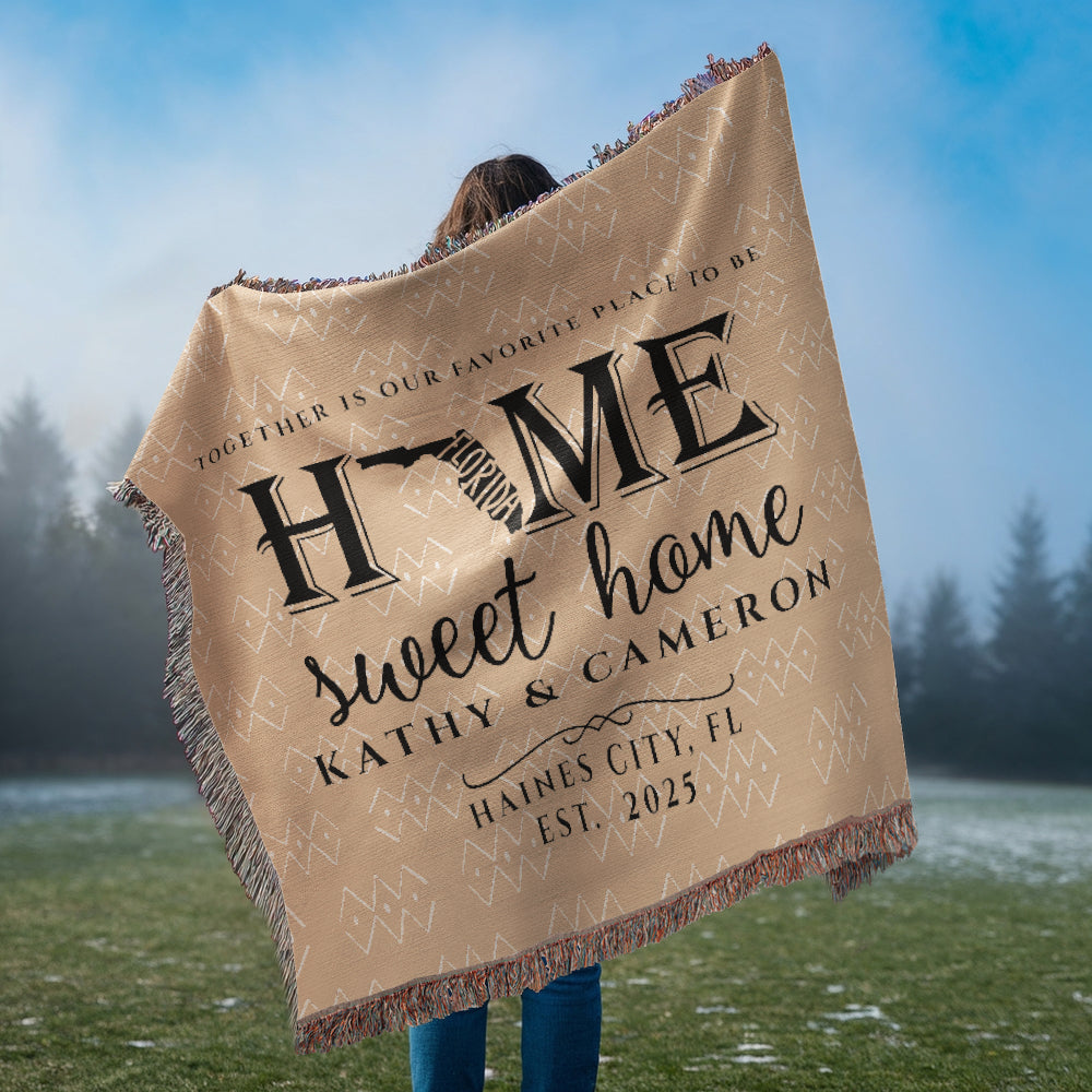 Personalized Florida Woven Blanket – Custom Home State Throw with Name & Location