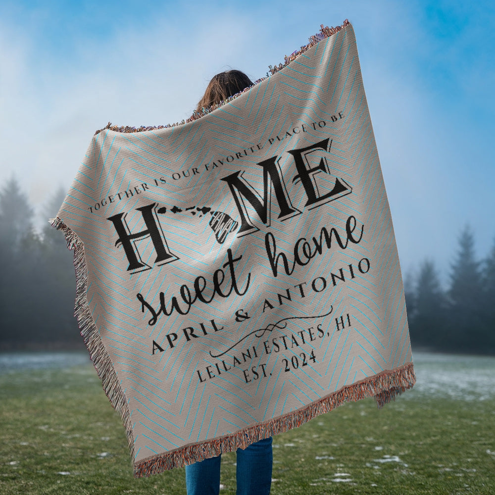 Personalized Hawaii Woven Blanket – Custom Home State Throw with Name & Location